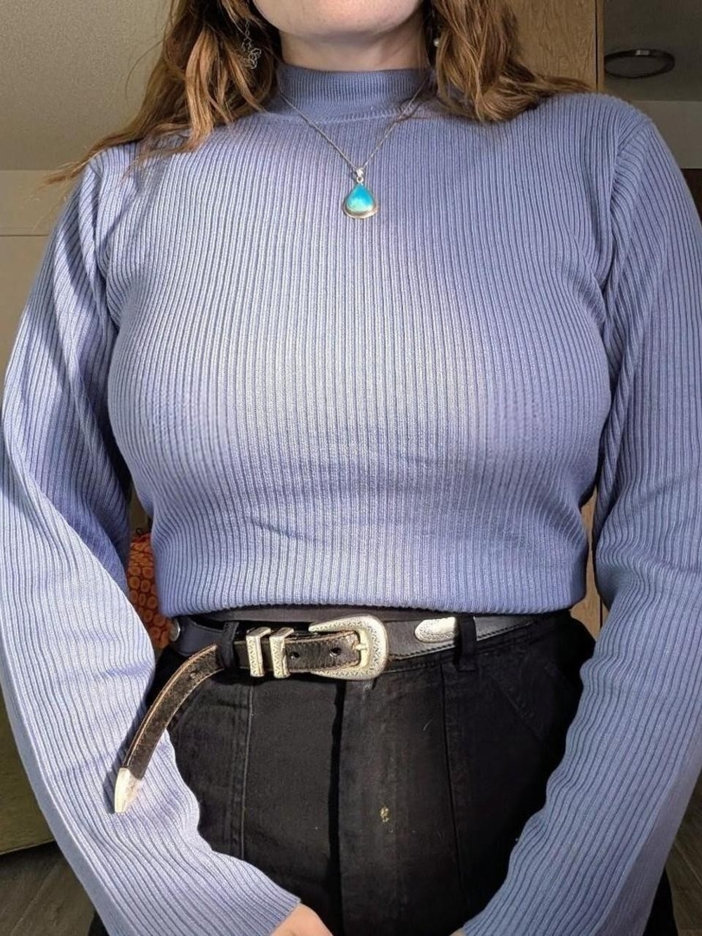 Ribbed Lavendar Mock Neck Top